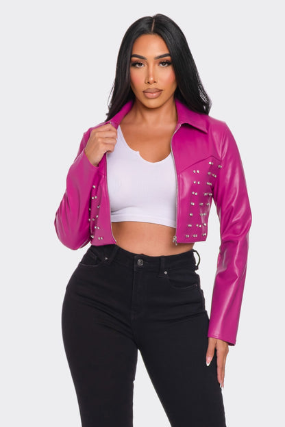 studded faux leather crop jacket