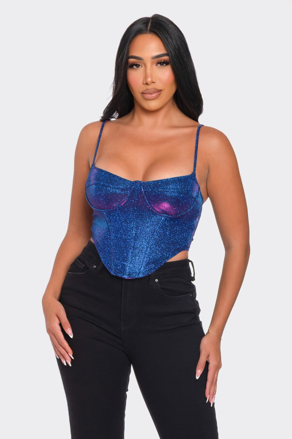 2 tone iridescence sleeveless crop bustier