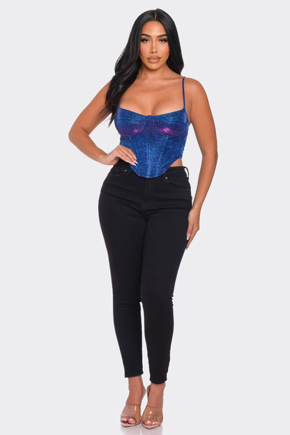 2 tone iridescence sleeveless crop bustier