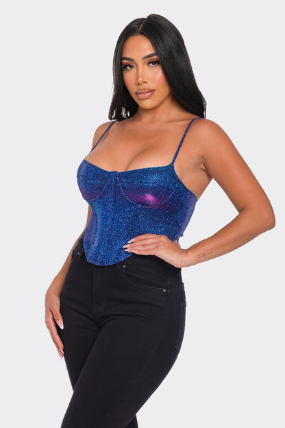 2 tone iridescence sleeveless crop bustier