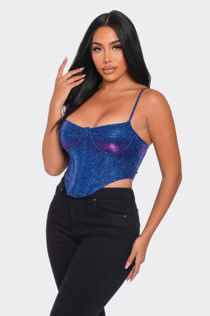 2 tone iridescence sleeveless crop bustier