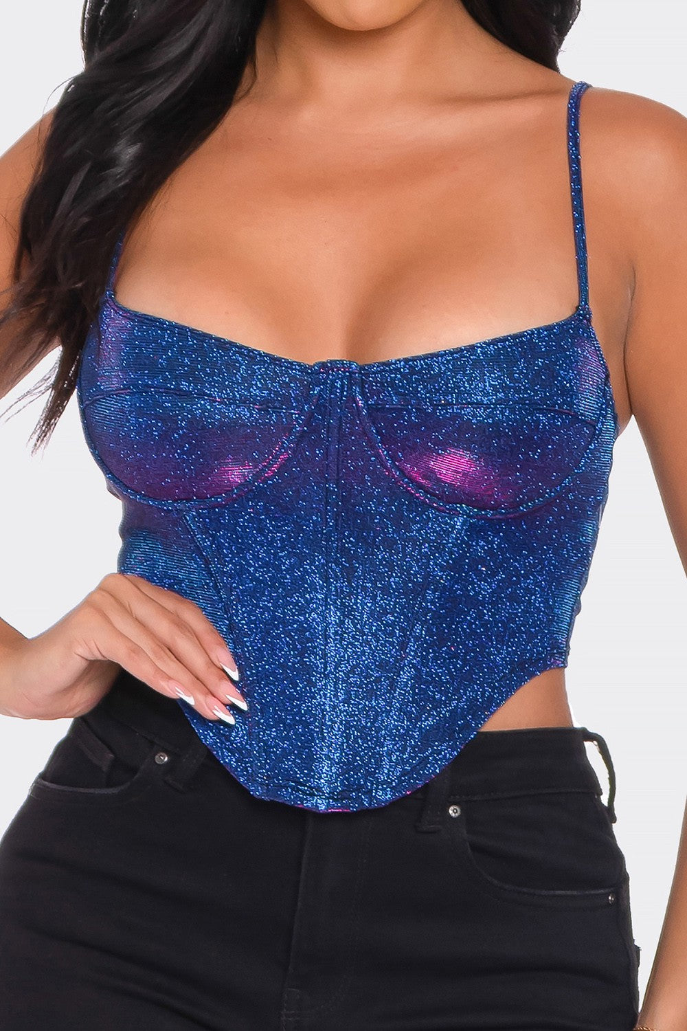 2 tone iridescence sleeveless crop bustier