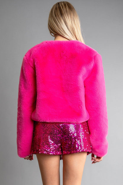 2pc faux fur crop jacket & sequin skort set - RK Collections Boutique