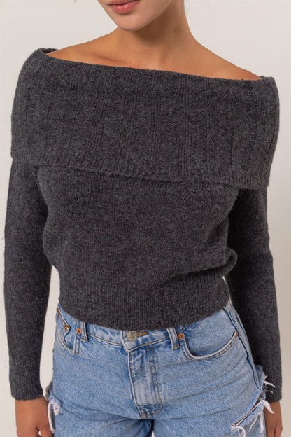 fold over off the shoulder sweater