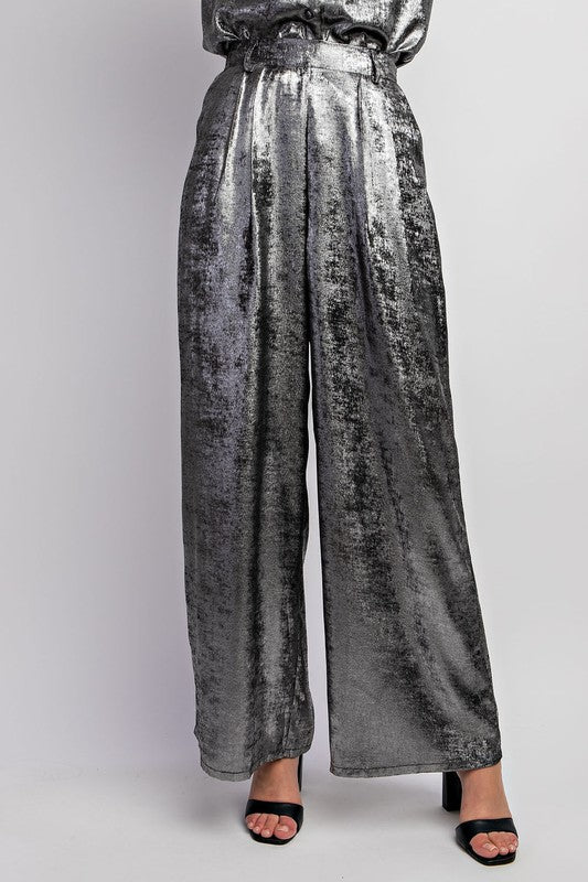 metallic wide leg pants