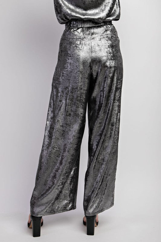 metallic wide leg pants