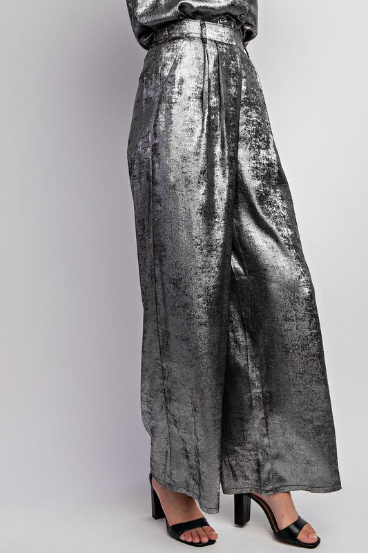 metallic wide leg pants