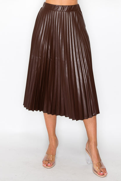 Faux Leather High-Rise Pleated Midi Skirt