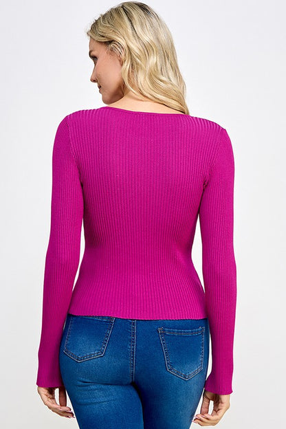 pearl ribbed long sleeve knit top