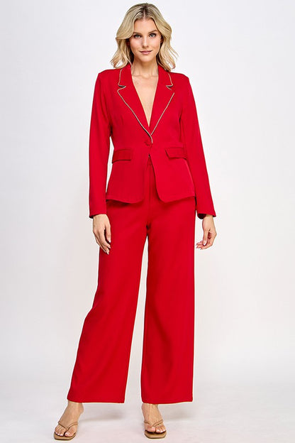 2pc set- rhinestone trim blazer and pant