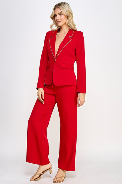 2pc set- rhinestone trim blazer and pant