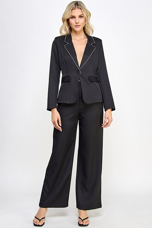 2pc set- rhinestone trim blazer and pant