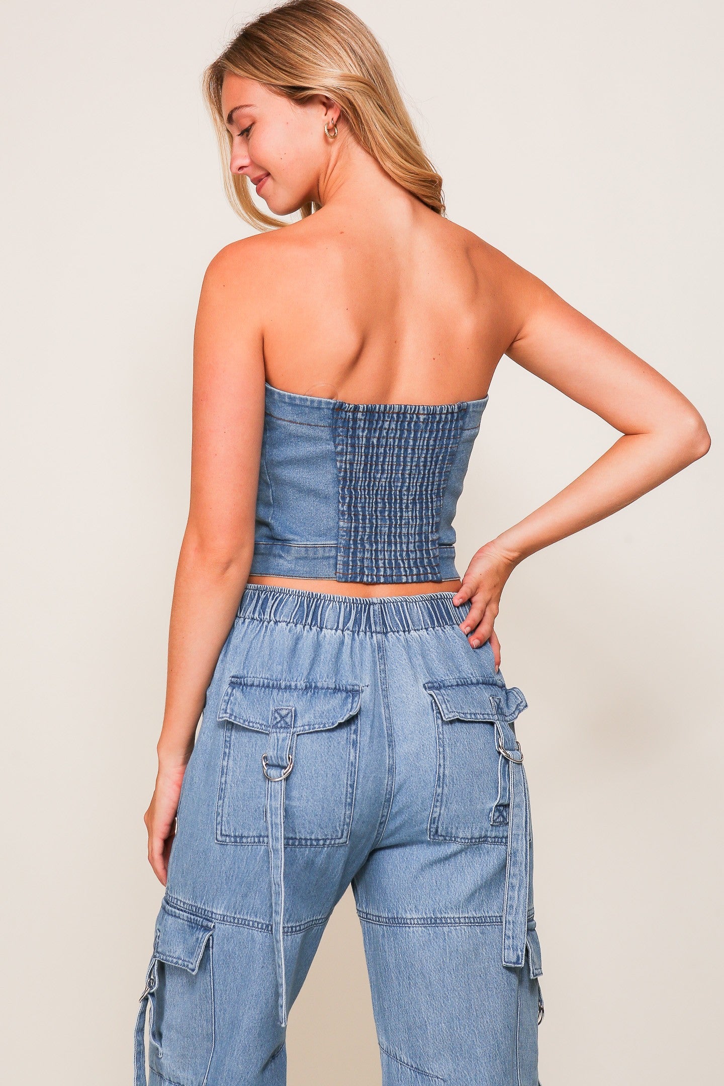 denim button down bustier top