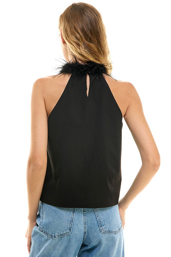 sleeveless feather halter neck top