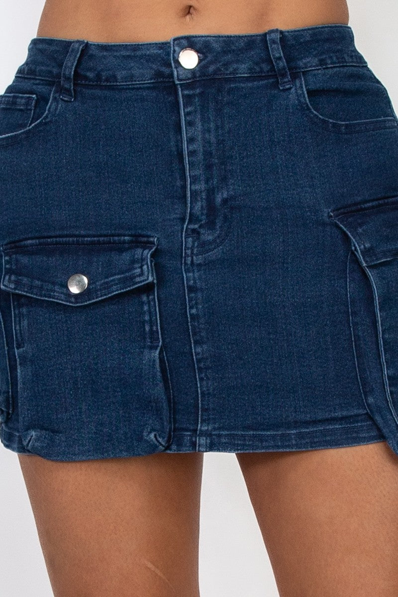 cargo denim mini skirt