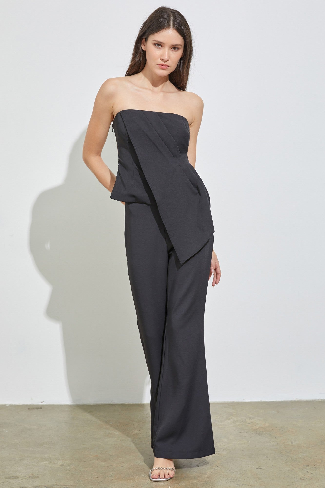 asymmetrical hem strapless top