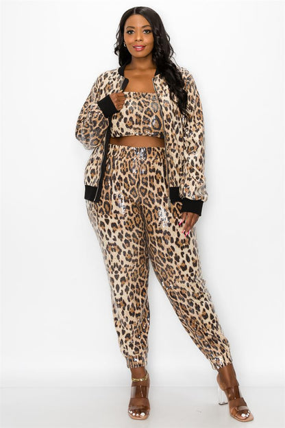 PLUS 3pc set- sequin jogger, tube top, & bomber jacket