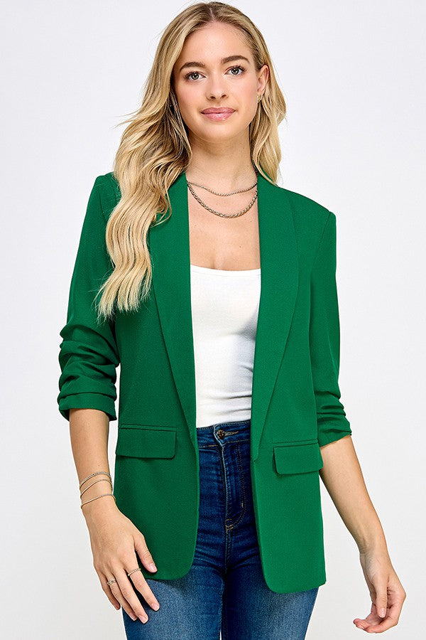 3/4 ruched sleeve blazer