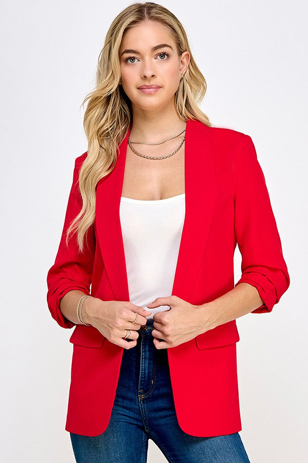 3/4 ruched sleeve blazer