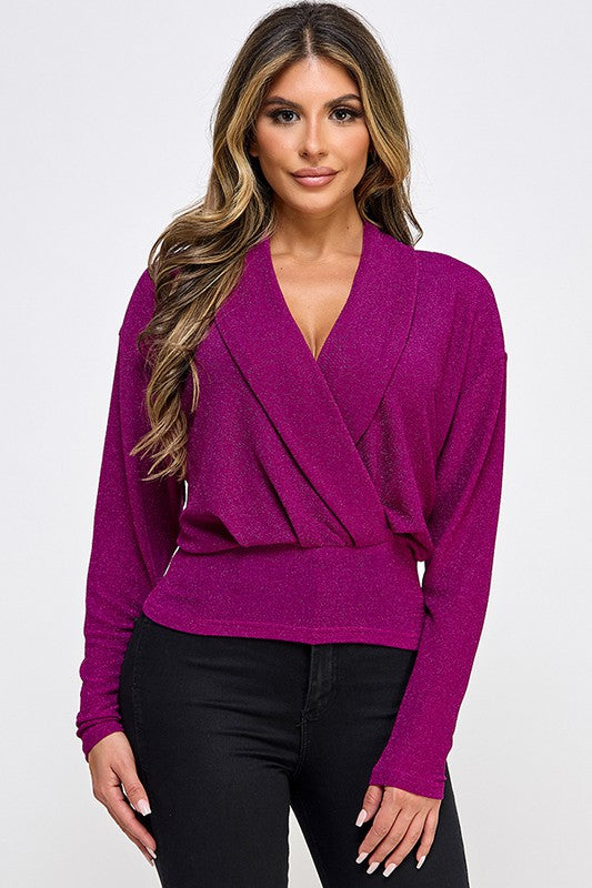 sparkle knit surplice top