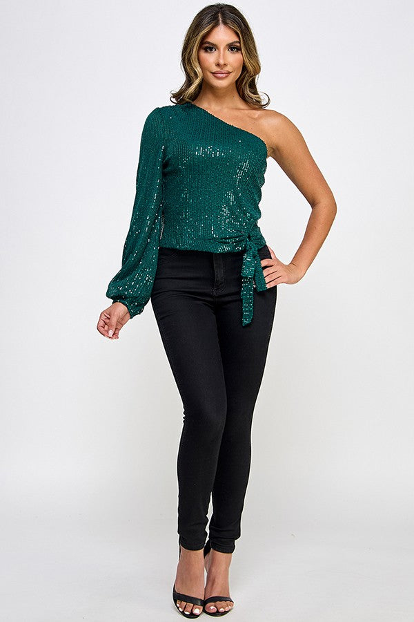 sequin one shoulder top