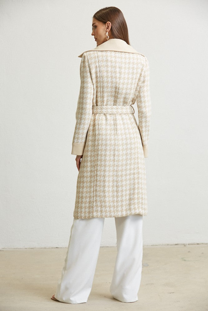 houndstooth tweed contrast trench coat