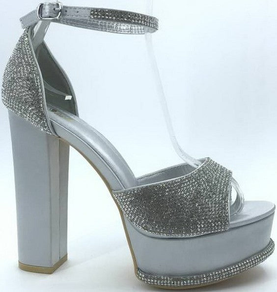 rhinestone block heel ankle strap shoe