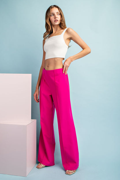 stretch pintuck front seam high waist wide leg pants