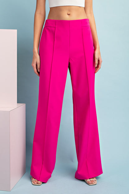 stretch pintuck front seam high waist wide leg pants