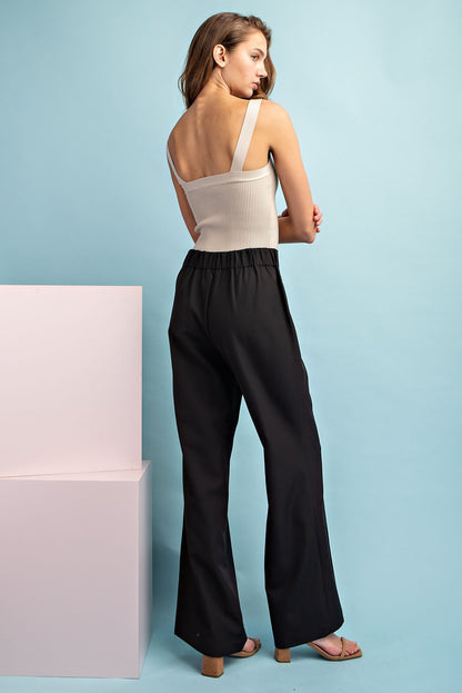 stretch pintuck front seam high waist wide leg pants