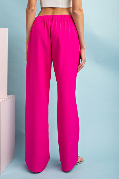 stretch pintuck front seam high waist wide leg pants