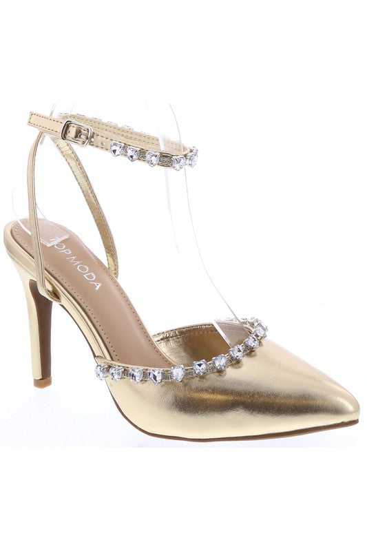 rhinestone studded sling back pump