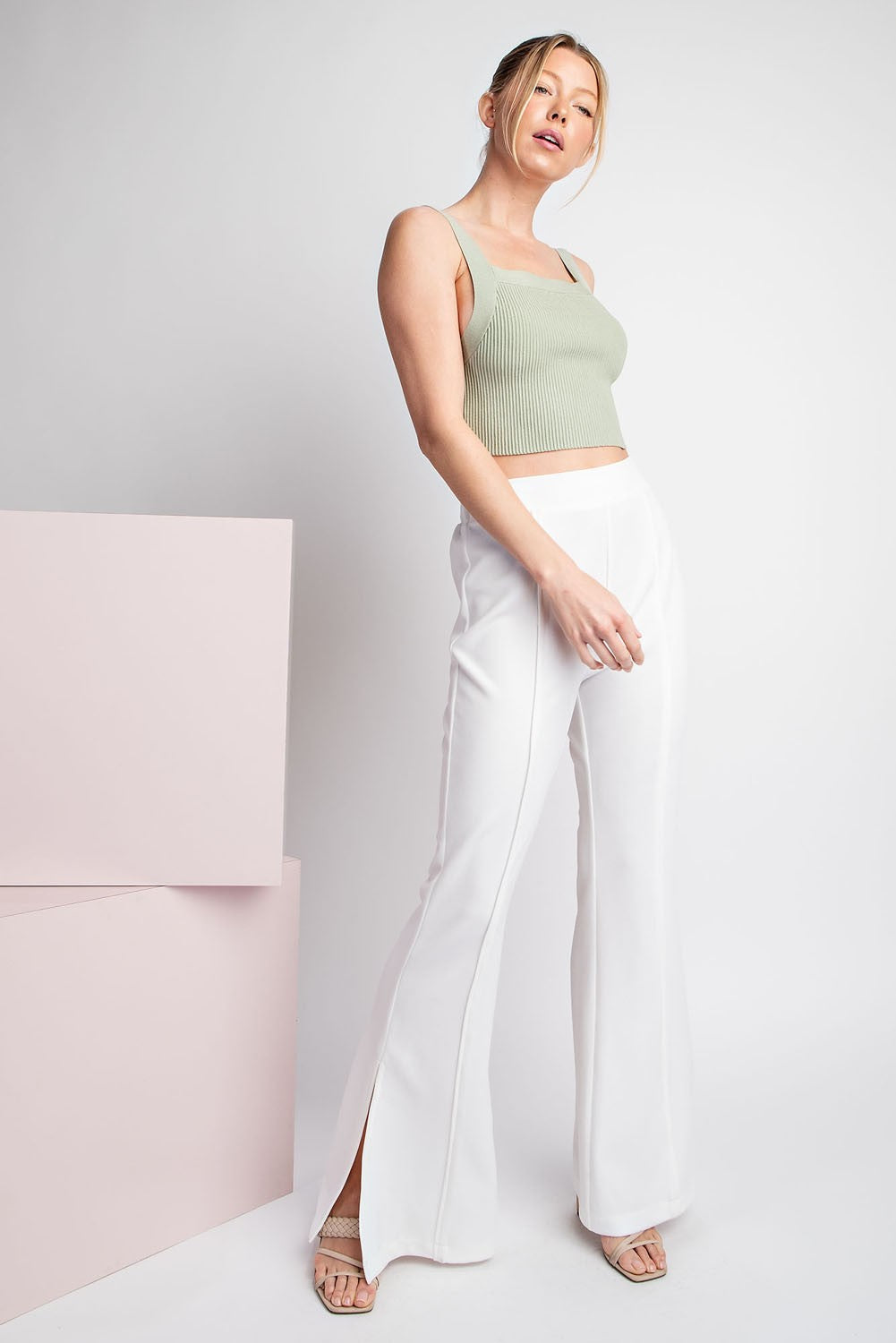 high waist side slit pants