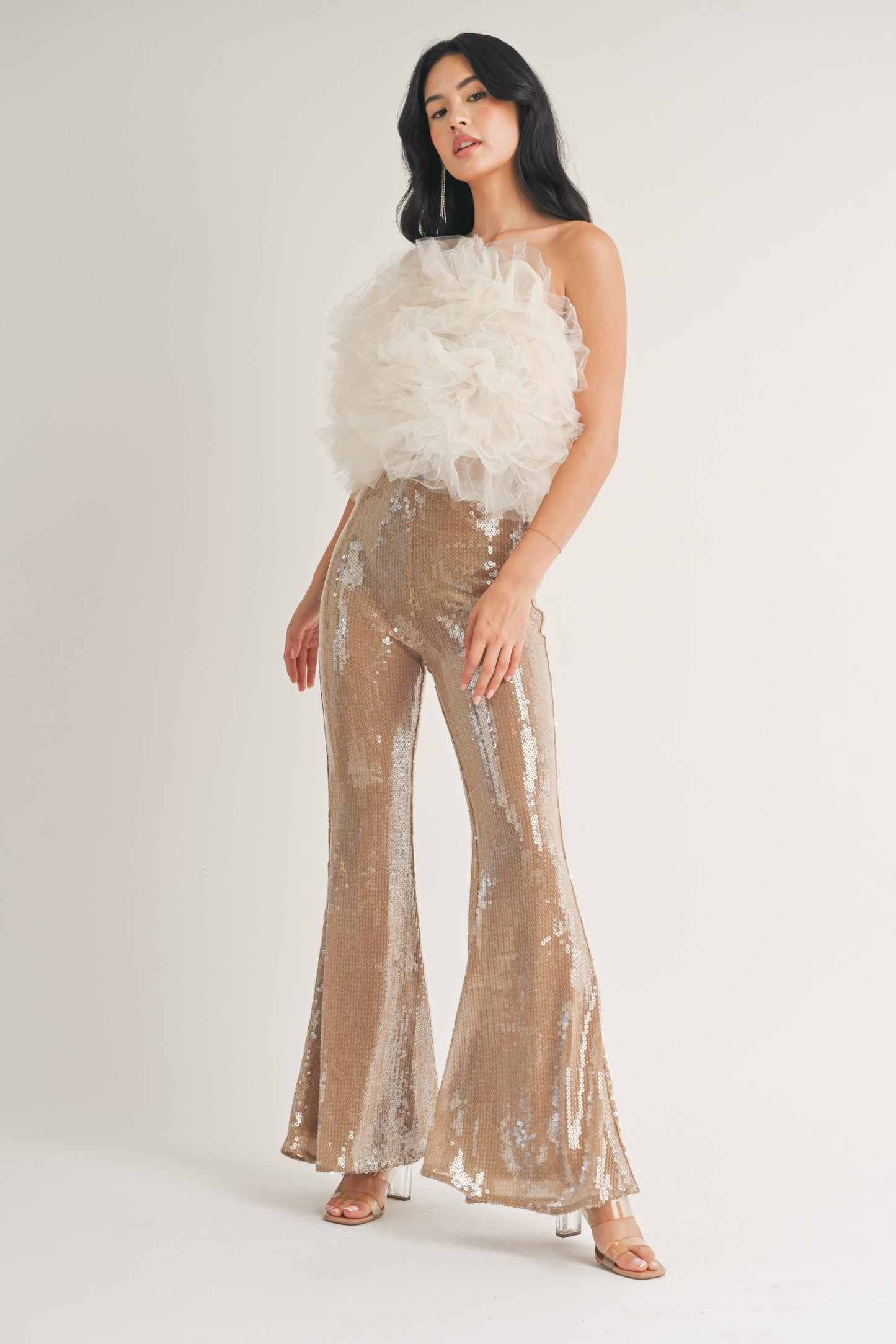 sequin flare leg pants