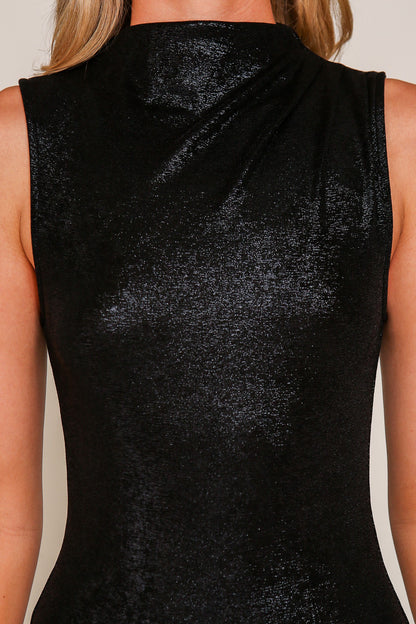 metallic sleeveless high neck bodysuit