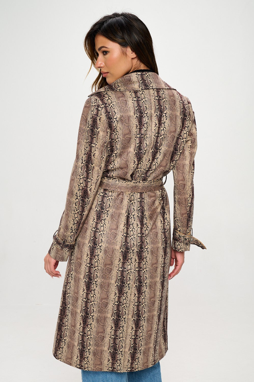 Snake Print Suede Belted Coat