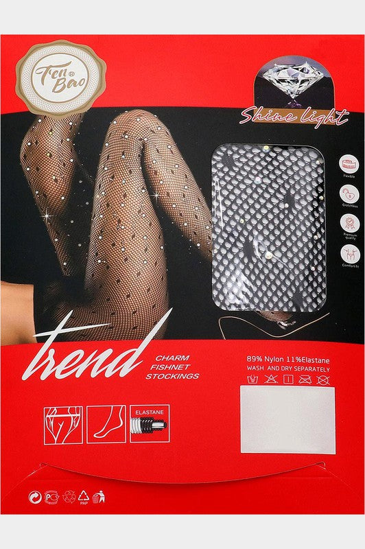 rhinestone small hole fishnet tights