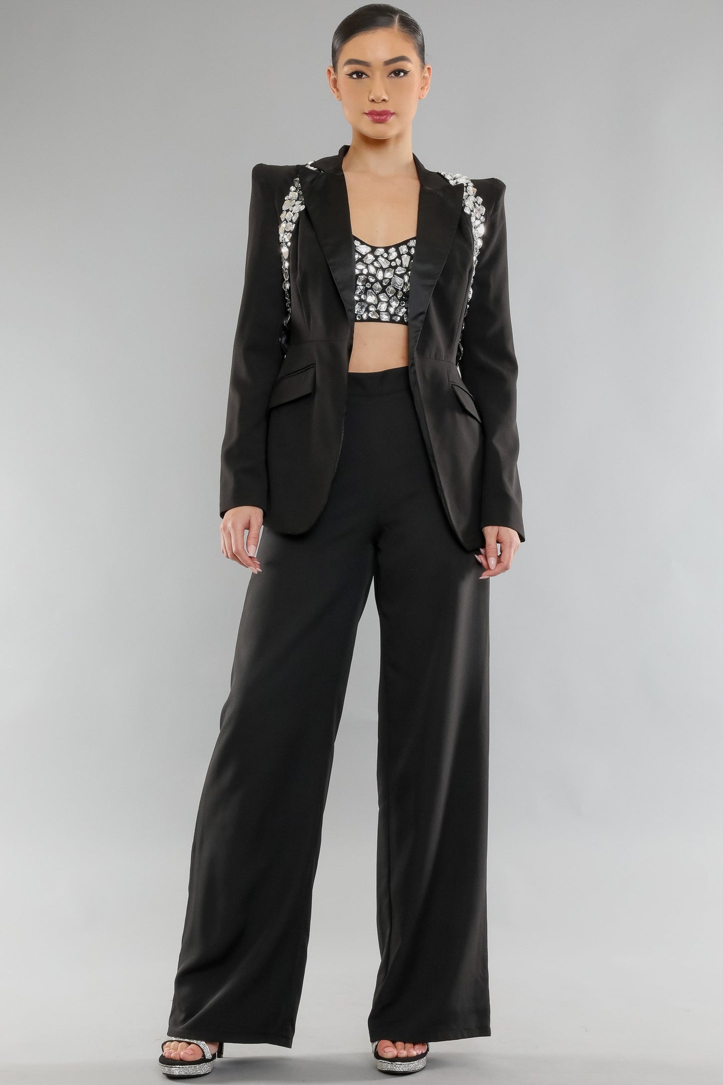 jeweled racerback vest tuxedo blazer