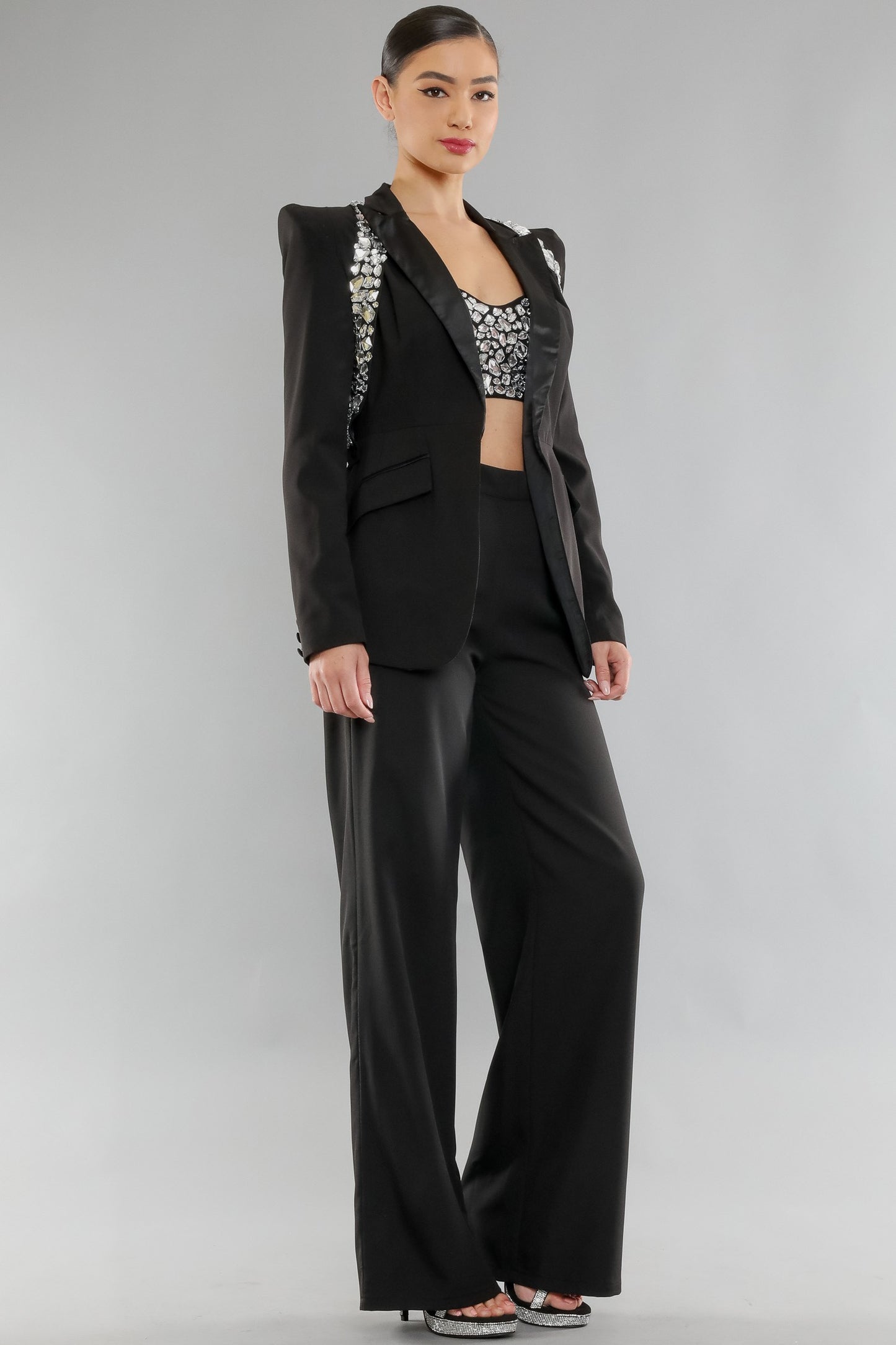 jeweled racerback vest tuxedo blazer