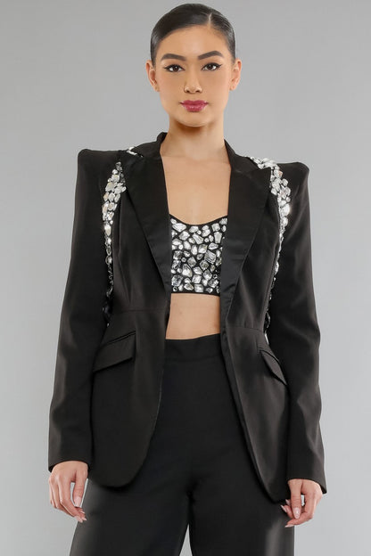 jeweled racerback vest tuxedo blazer