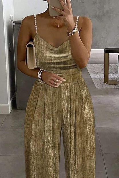 pearl strap metallic jumpsuit