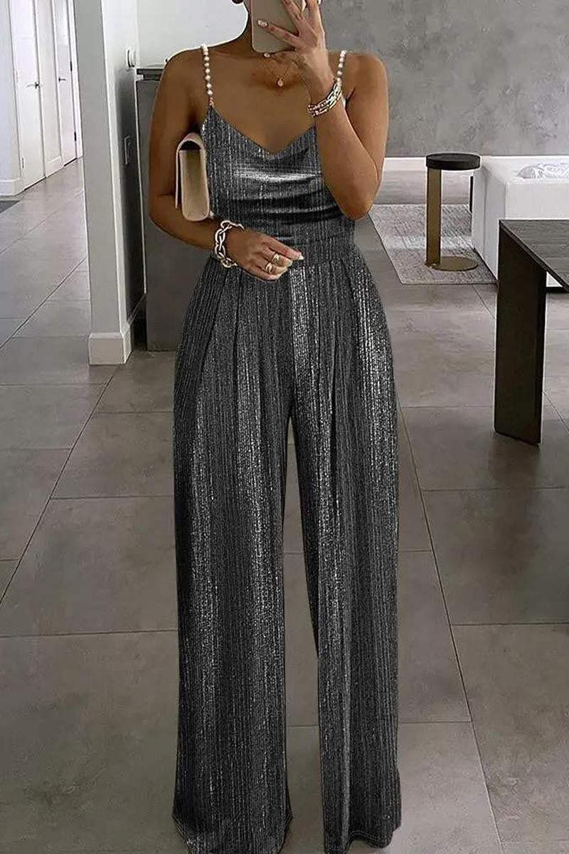 pearl strap metallic jumpsuit