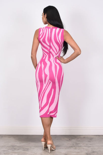 zebra sleeveless midi sweater dress