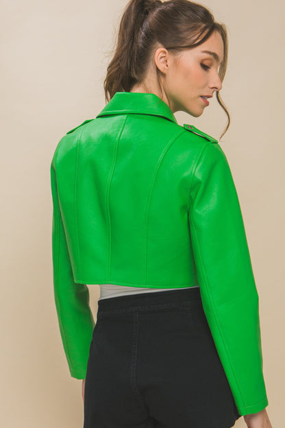 PU Faux Leather Moto Crop Jacket