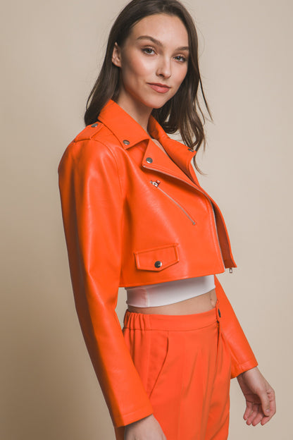 PU Faux Leather Moto Crop Jacket