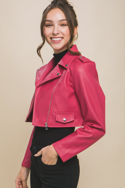 PU Faux Leather Moto Crop Jacket