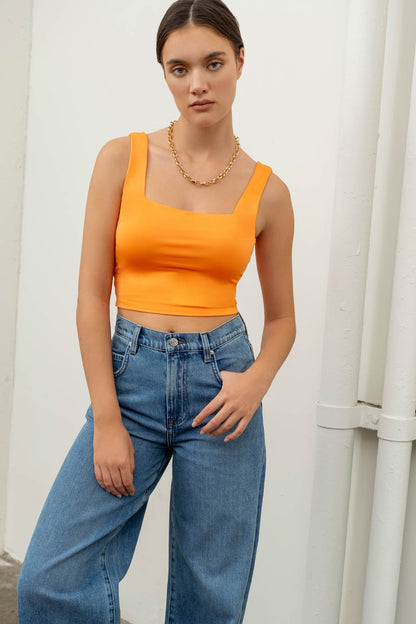 double layer square neck crop tank