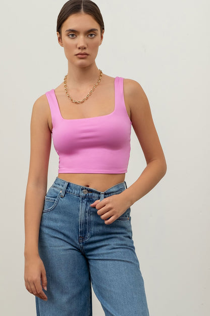 double layer square neck crop tank