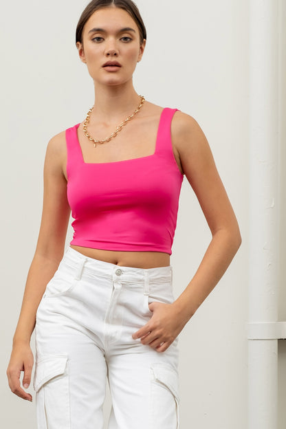 double layer square neck crop tank