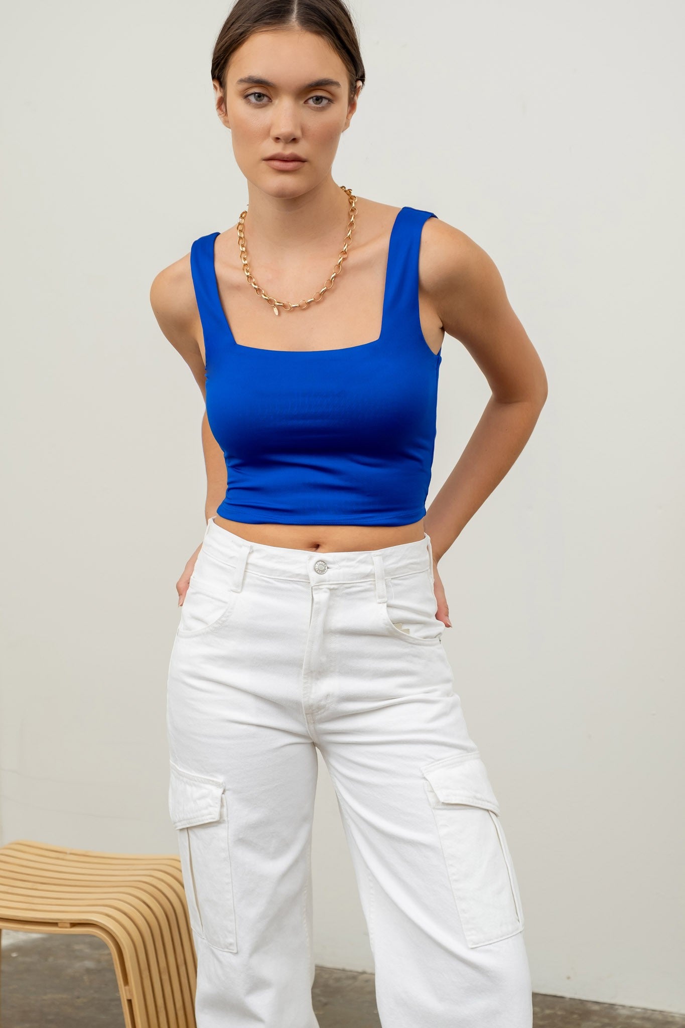 double layer square neck crop tank